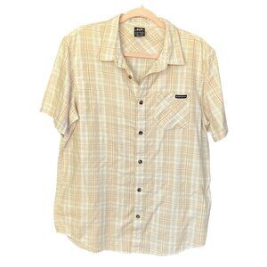 Oakley Mens Short Sleeve Button Up Shirt L Beige Plaid Preppy Dadcore Outdoor